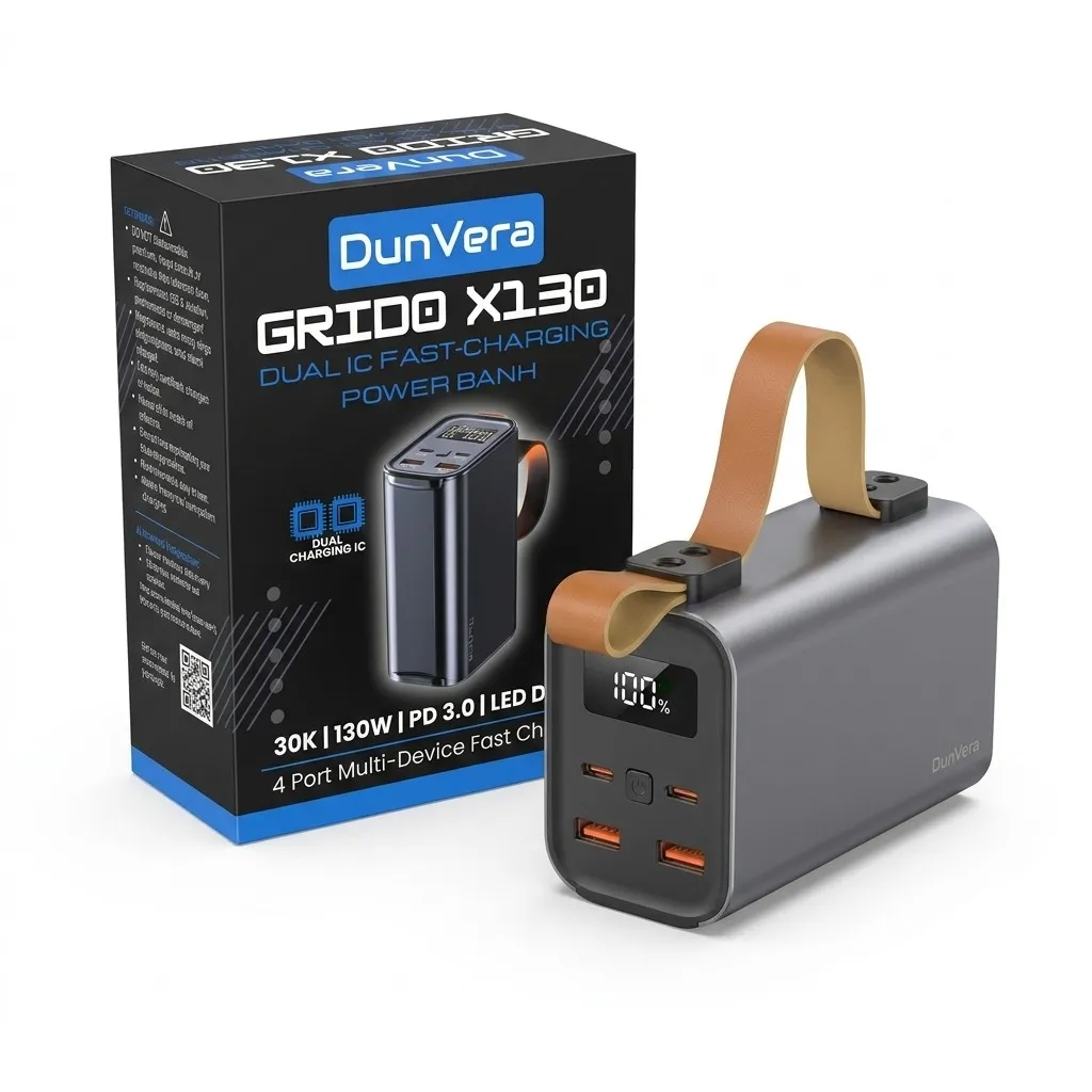 Dunvera Grido X130 fast charging power banks 100w usb-c in gray color with box.webp