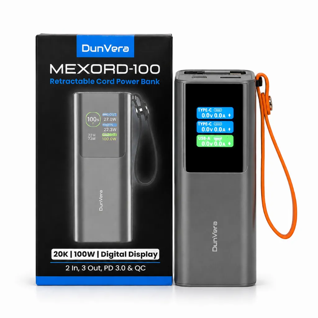 Dunvera mexord 100w power bank in grey color with box.webp