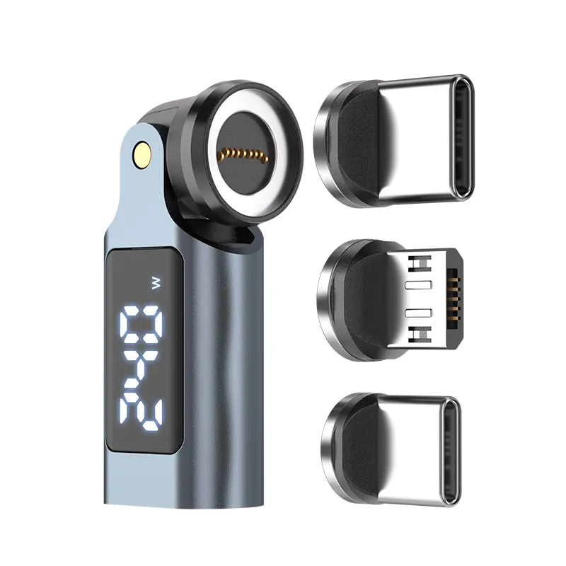 MagNod 540 USB-C Magnetic Adapter 3-in-1 | 240W PD | LED Power Meter | 540° Rotation | 9-Pin | USB-C + Micro USB + iOS Tips | 480Mbps | Compatible with USB-C iOS Android Devices