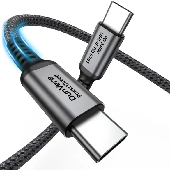 [DV-CBL-C2C-240W-1M-V1] Power Thread USB C to USB C Cable 240W | USB-if Certified | PD 3.1 Fast Charging Cable | E-Marker Chip | 480Mbps Data Transfer, Braided Nylon for MacBook, iPad, Samsung, Laptop